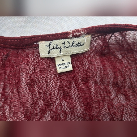 Lily White Burgundy Sleeveless Tie Front Tunic - Picture 10 of 10